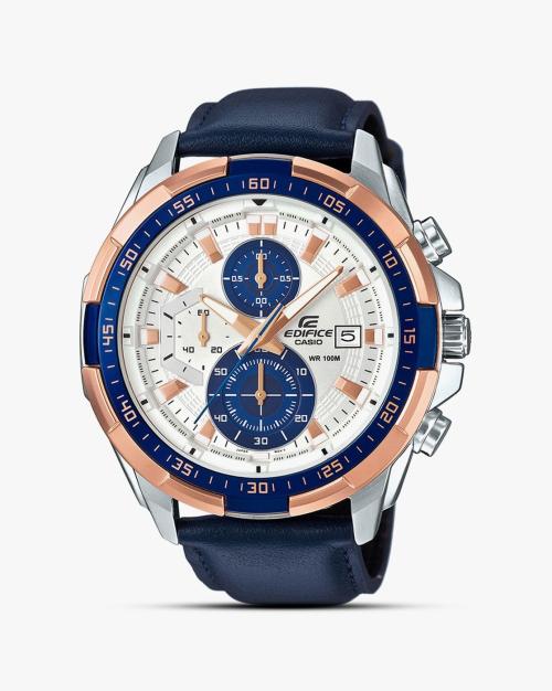 Men EX306 EDifice EFR-539L-7CVUDF White Analog Dial Brown Leather Band Watch