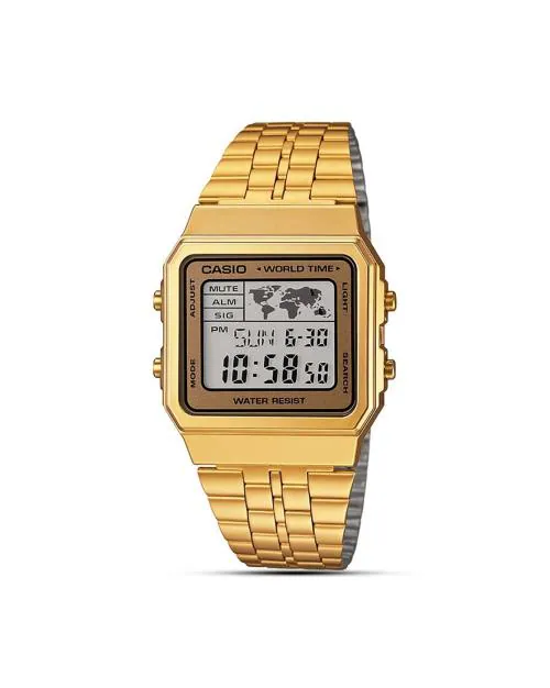 Men D134 Vintage A500WGA-9DF Gold Digital Dial Gold Stainless Steel Band