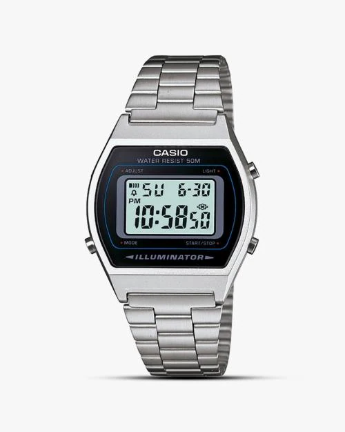 Men D129 Vintage B640WD-1AVDF Black Digital Dial Silver Stainless Steel Band