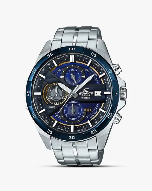 Men EX362 EDifice EFR-556DB-2AVUDF Blue Analog Dial Silver Stainless Steel Band Watch