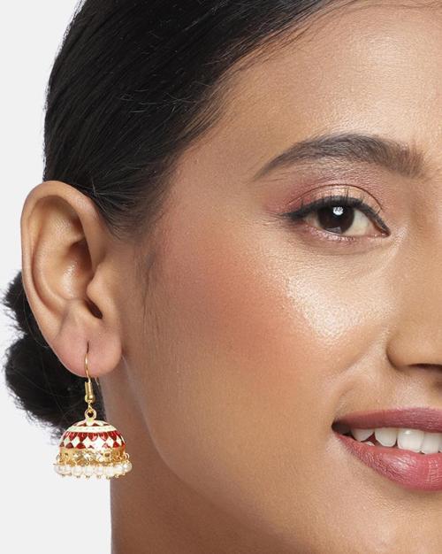 Enamel Jhumkas wth Pearl Drops-ZPFK9867