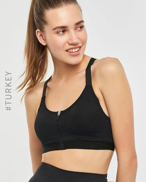 Mesh Sports Bra with Front Zip Closure