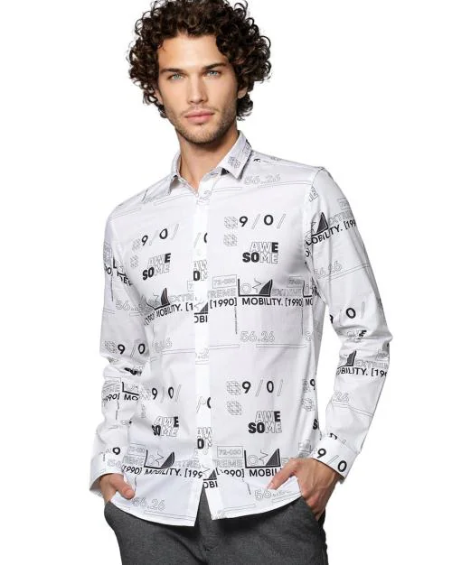 Printed Spread-Collar Shirt