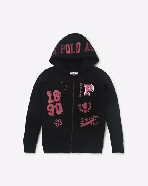 Brand Logo Print Zip-Front Hooded Sweatshirt