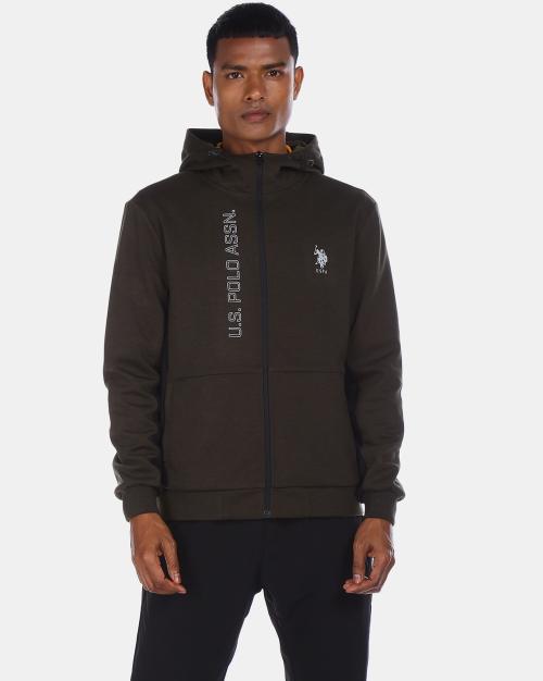 Brand Logo Print Zip-Front Hooded Sweatshirt