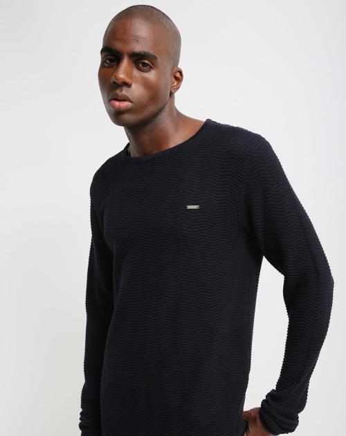 Zig-Zag Pattern Round-Neck Pullover