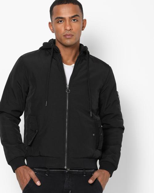 Zip-Front Bomber Jacket with Hood