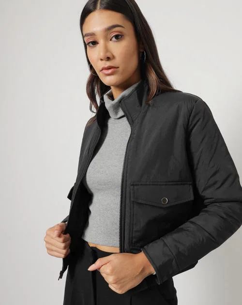 Women ZipFront Jacket with Flap Pockets JioMart