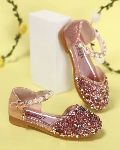 Embellished Flat Sandals with Velcro Closure