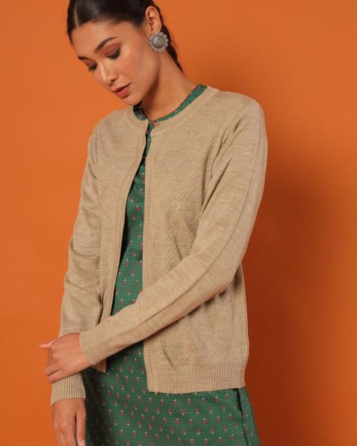 Women Argyle-Knit Cardigan with Ribbed Hems