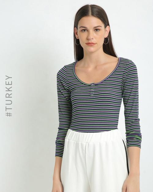 Striped Scoop-Neck Top