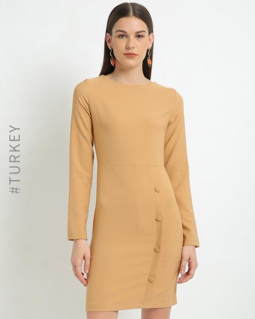 Sheath Dress with Fabric Buttons