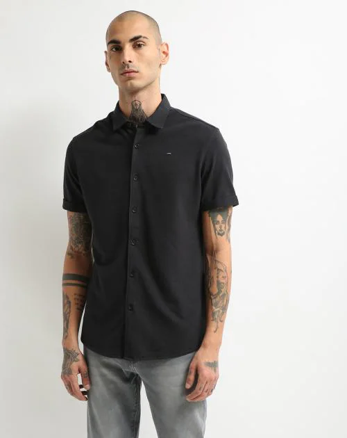 Buy WaffleKnit Shirt with Spread Collar Online at Best Prices in India