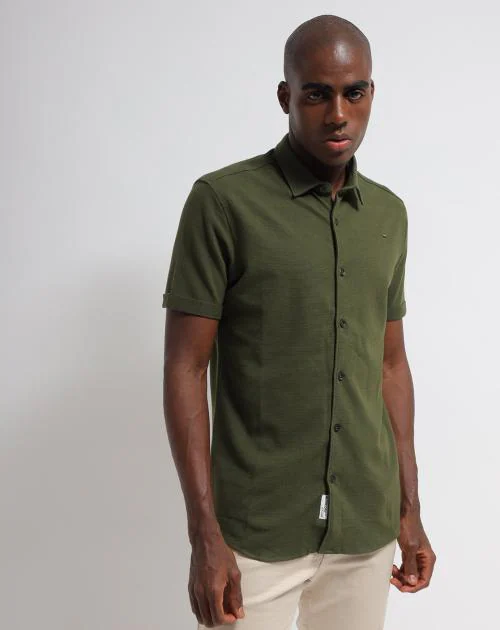 Buy WaffleKnit Shirt with Spread Collar Online at Best Prices in India