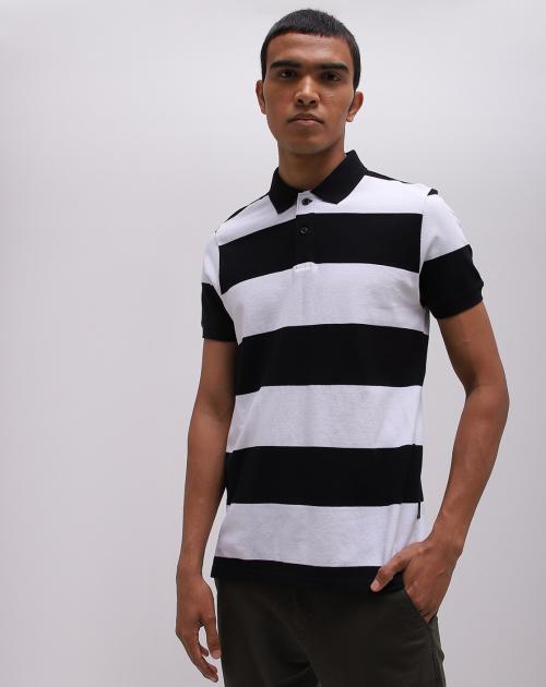 Slim Fit Striped Cotton Polo T-shirt