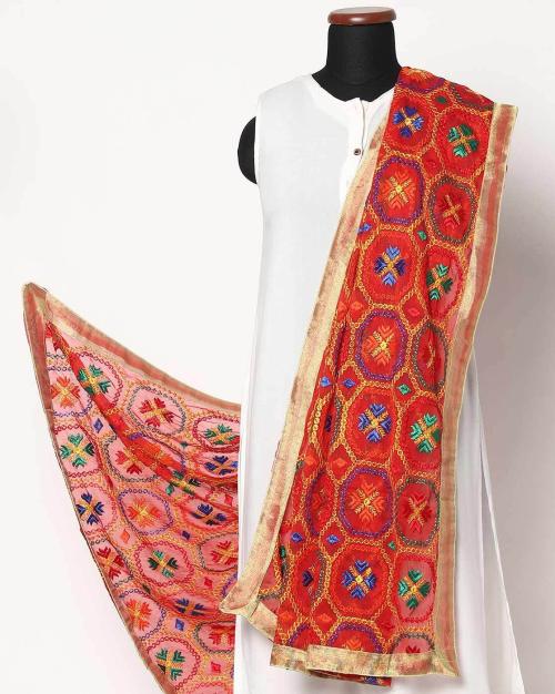 Embroidered Dupatta with Contrast Border