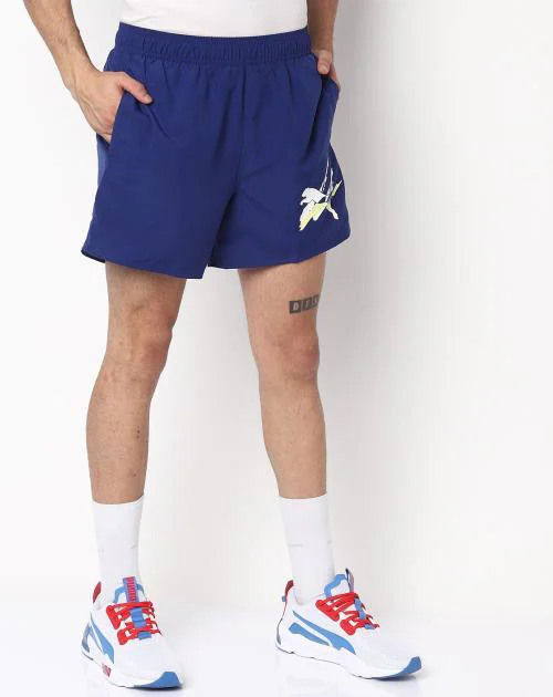 Graphic Print Shorts with Slip Pockets