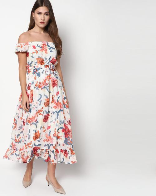 Floral Print Off-Shoulder A-line Dress