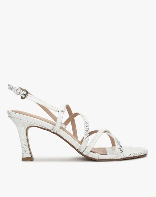 Women Snakeskin Print Strappy Heeled Sandals