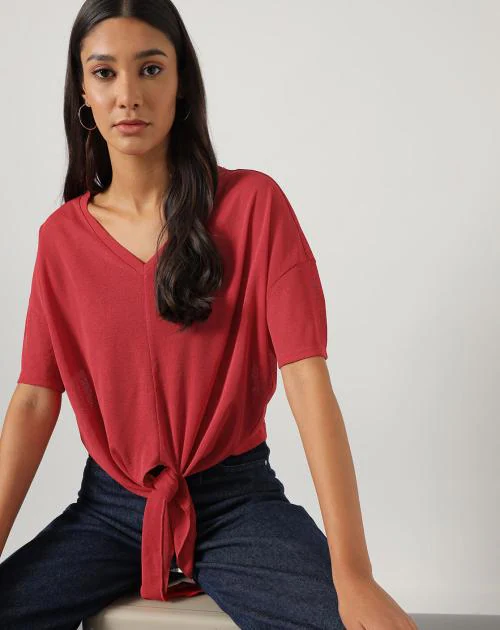 Women V-neck Top with Dolman Sleeves