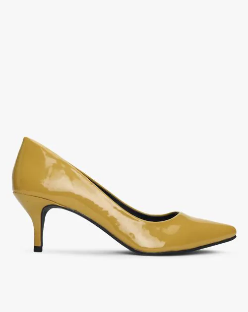 Glossy Pointed-Toe Heeled Pumps