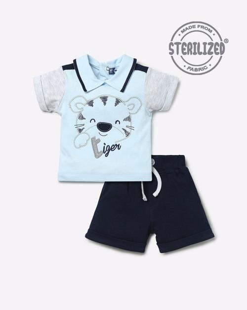 Tiger-Face Cotton T-shirt with Shorts