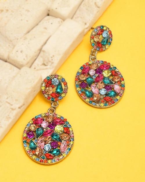 Buy ZPFK10189 Crystal Shine Stones Studded Dangle Earrings Online at