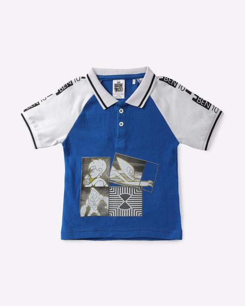Ben 10 Print Polo T-shirt with Raglan Sleeves