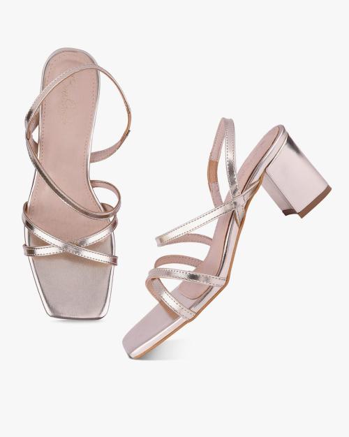 Metallic Open-Toe Slip-On Chunky Heels