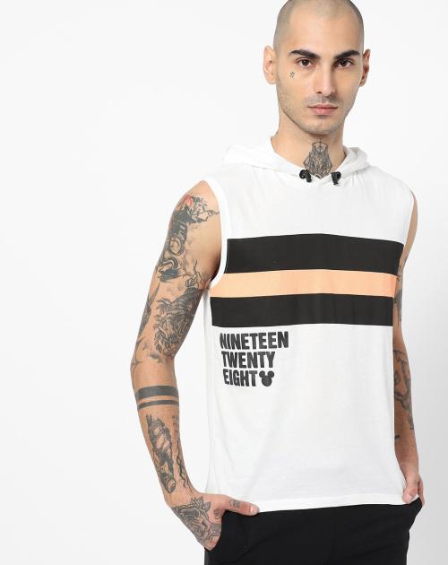 Regular Fit Striped Hooded T-shirt with Typography