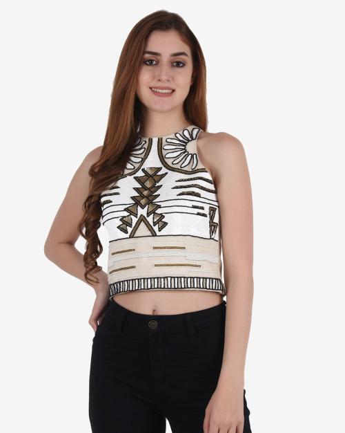 Embellished Sleeveless Crop Top