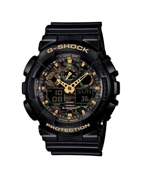 Men G519 G-Shock GA-100CF-1A9DR Black Camouflage Analog-Digital Dial Black Resin Strap Watch