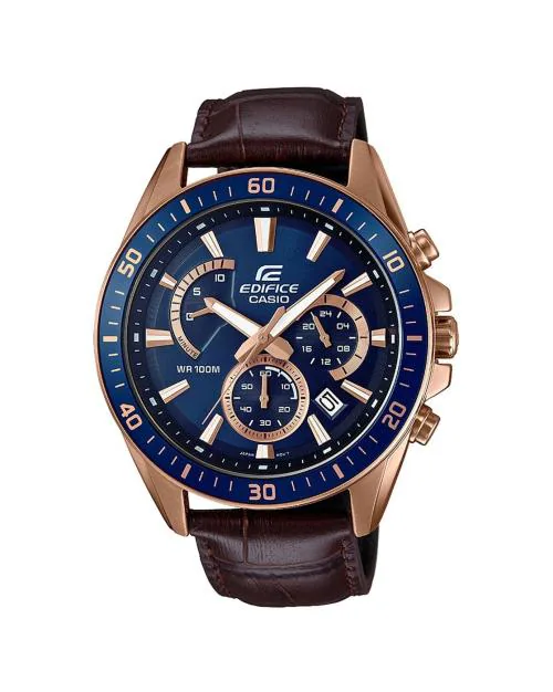 Men EX358 EDifice EFR-552GL-2AVUDF Blue Analog Dial Brown Leather Band Watch