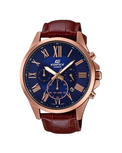 Men EX347 EDifice EFV-500GL-2AVUDF Blue Analog Dial Brown Leather Band Watch