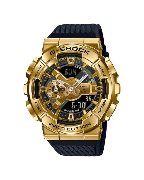 Men G1053 G-Shock G-Steel GM-110G-1A9DR Gold Ip Analog-Digital Dial Black Resin Strap Watch