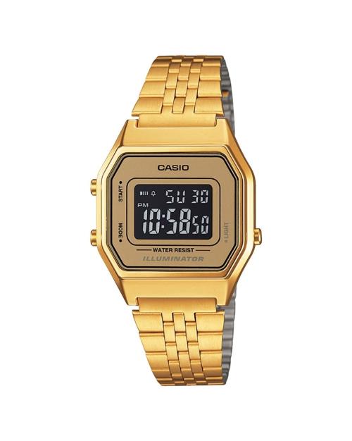 Men D127 Vintage LA680WGA-9BDF Black Digital Dial Gold Stainless Steel Band