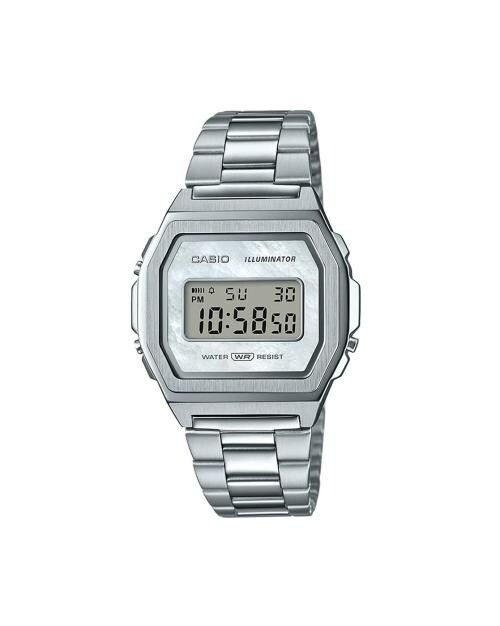 Men D193 Vintage A1000D-7EF White Digital Dial Silver Stainless Steel Band