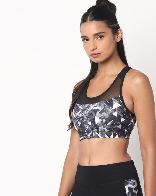 Printed Sports Bra with Mesh Panel