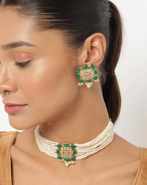 Stone Embellished Necklace & Earrings Set - TR-D-206-1