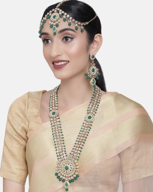 Necklace & Earrings with Mathapatti & Nosering Set ZPFK10279