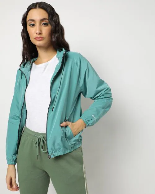 Zip-Front Hoodie with Raglan Sleeves