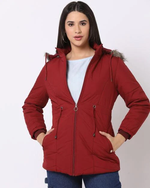 Quilted Fur-Lined Hooded Jacket