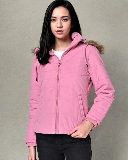 Women Regular Fit Jacket with Detachable Hoodie