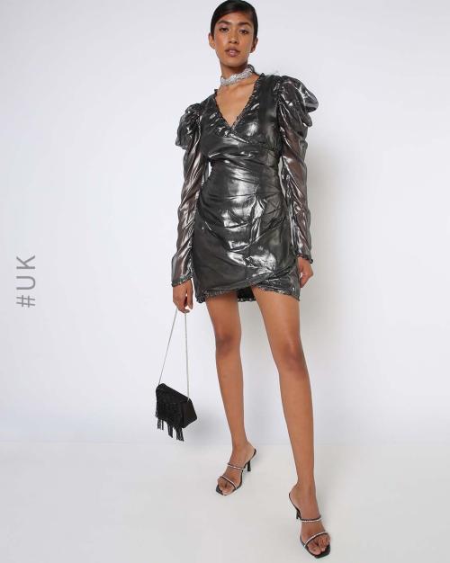 Bodycon Dress with Puff Sleeves