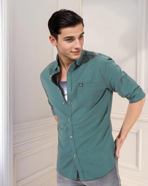 Spread-Collar Shirt with Patch Pocket