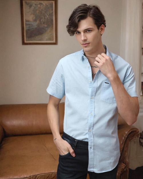 Spread-Collar Shirt with Patch Pocket