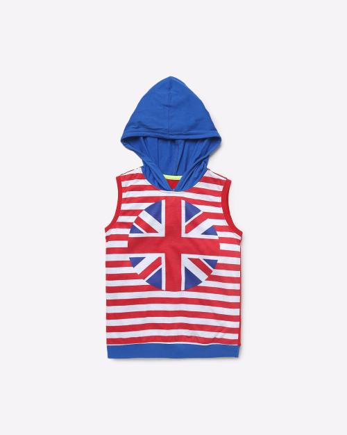 Graphic Print Sleeveless Hooded T-shirt