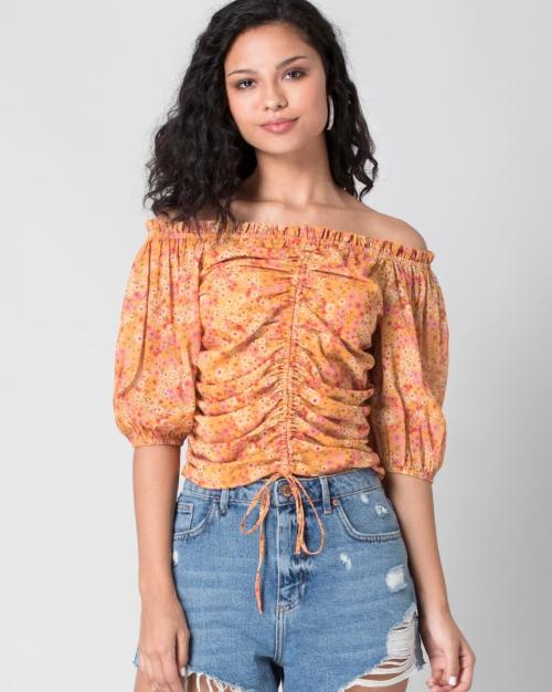 Ditsy Print Ruched Top