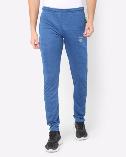 Buy Men Heathered Slim Fit Track Pants with Zippered Insert Pockets