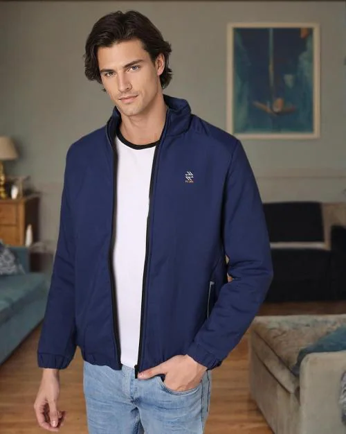 Zip-Front High-Neck Bomber Jacket with Insert Pockets